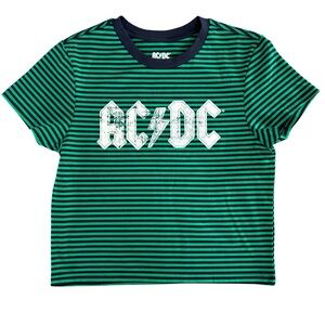 AC/DC women's/junior SIZE XL Striped Green and Navy T-Shirt crop NWOT